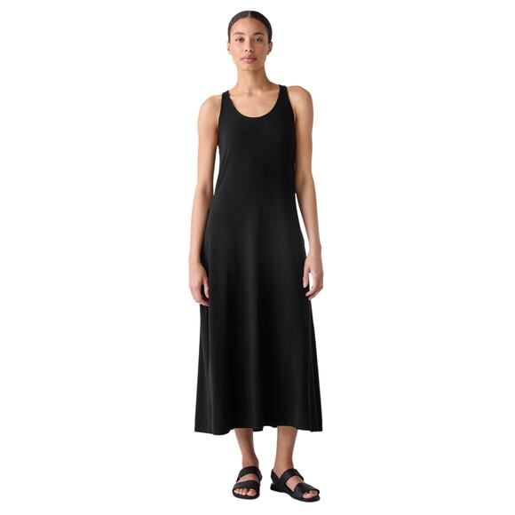 Eileen Fisher V-Neck Racerback Midi Dress - Black -XL - Picture 1 of 8